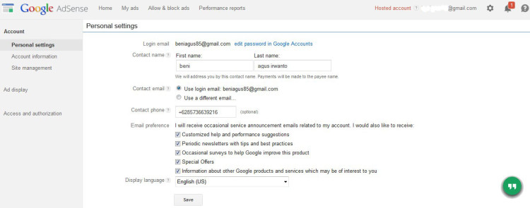 Personal Settings
