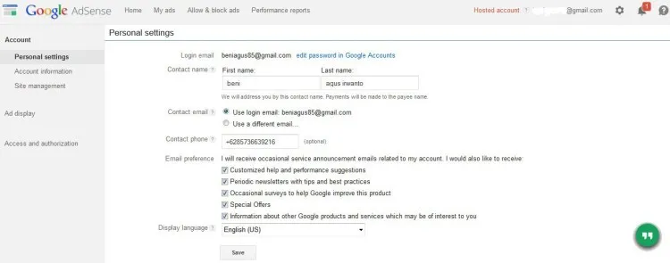 Personal Settings